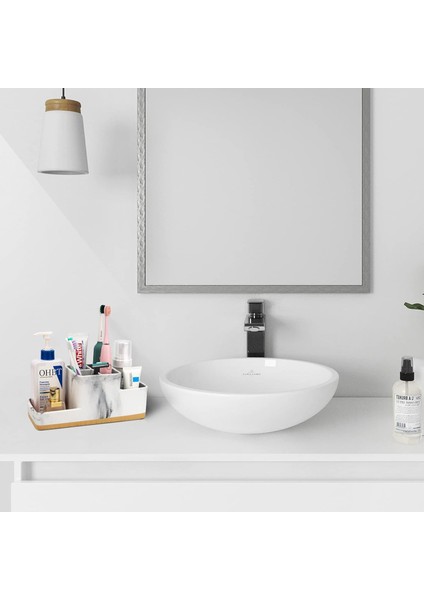 Banyolar Için Diş Fırçalığı, Banyo Organizatör Tezgahı, Dikdörtgen 5 Bölmeli Diş Macunu / Tıraş Makinesi ve Diğer Öğeler Için Banyo Aksesuarları Saklama, Mermer Rengi Beyaz Reçine (Yurt Dışından) fiyatları