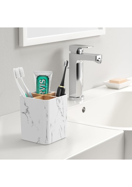 Banyolar Için Diş Fırçası Tutucuları, 4 Yuva Bambu Bölücülü Diş Macunu Organizatörü Banyo Aksesuarları Depolama Vanity Tezgah Için Elektrikli Diş Fırçası Standı, Beyaz Mermer (Yurt Dışından) fiyatları