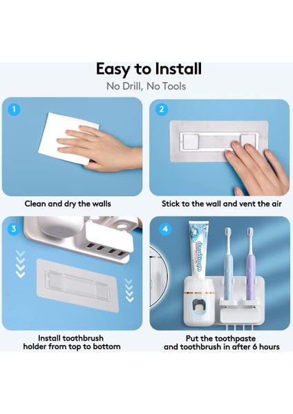 Banyo Için Duvara Monte Diş Macunu Dispenseri Için Yapışkan Çıkartmalar (2 Ayarlanabilir Elektrikli Diş Fırçası Yuvası 4 Diş Fırçası Yuvası Ile) (Yurt Dışından) fiyatları