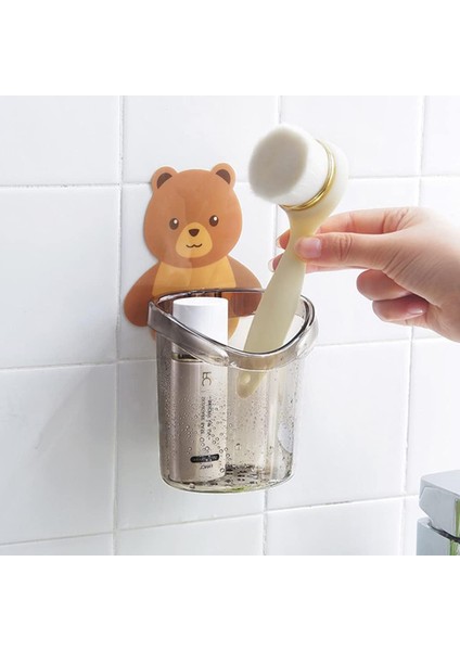 Banyo Ayı Hugs Diş Fırçası Bardağı Diş Macunu Depolama Rafı Banyo Duvara Monte Drenaj Ayı Saklama Kabı Çocuklar Diş Fırçası Tutucu Seti (Yurt Dışından)