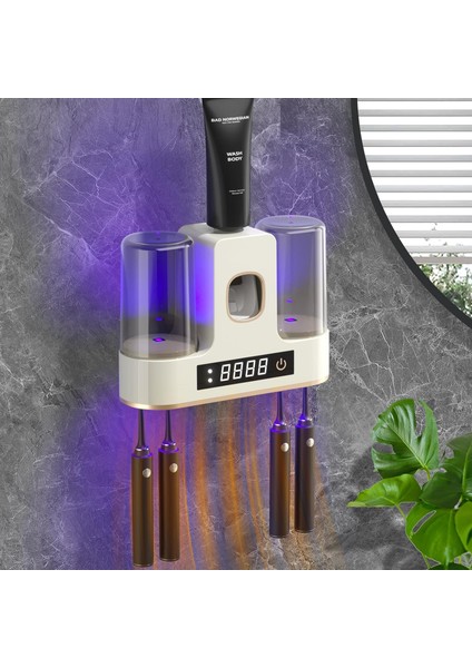 Banyolar Için Diş Fırçası Tutucuları, Otomatik Diş Macunu Dispenseri Yerden Tasarruflu Diş Fırçası ve Diş Macunu Tutucusu, 2 Bardak Diş Macunu Dispenseri ile Duvara Monte Diş Fırça (Yurt Dışından)