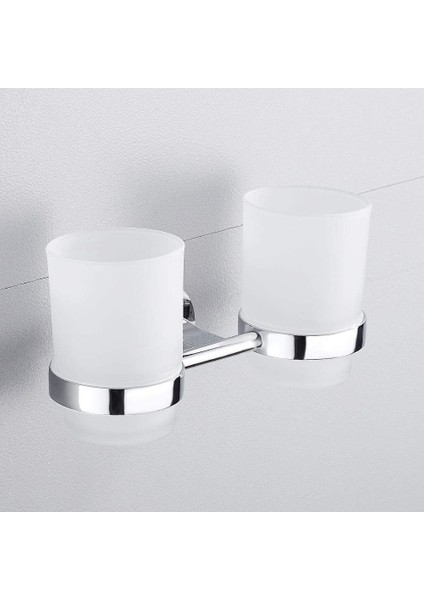 Çift Diş Fırçası Tutucu Duvara Monte Cam Tumbler Tutucu Buzlu Cam ile Organizatör Banyo Depolama Için (Yurt Dışından) fiyatları