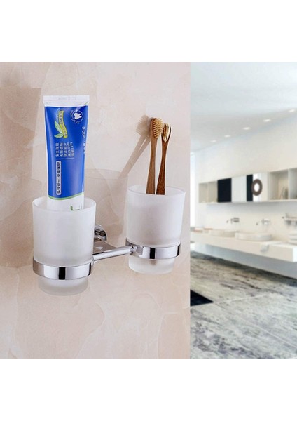 Çift Diş Fırçası Tutucu Duvara Monte Cam Tumbler Tutucu Buzlu Cam ile Organizatör Banyo Depolama Için (Yurt Dışından) fırsatları