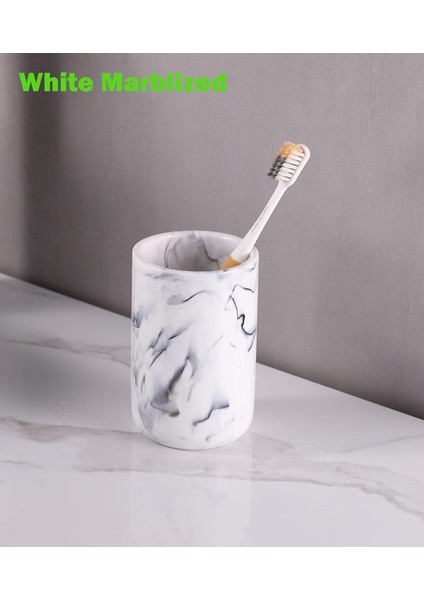Banyo Fırçalama Bardağı, Reçine Banyo Bardağı Tutacağı, Diş Fırçası Tutma Bardağı, Banyo Vanity Tezgahı Için Jilet Tutacağı, Kırılmaz, Beyaz Mermer (Yurt Dışından) modelleri