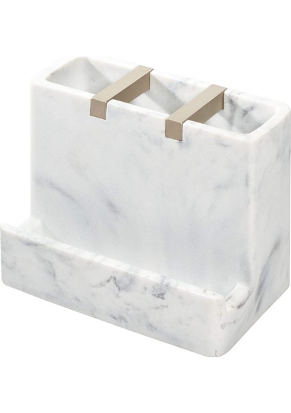 Idesign 28250 Diş Fırçası, Cep Telefonu, Banyo Tezgahları, Masalar, Vanity, Yatakhane, Ofis Için Dakota Reçine Mermer Makyaj Merkezi - Beyaz Mermer ve Saten Metal Vurgular (Yurt Dışından)