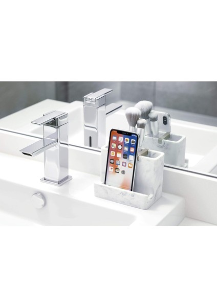 Idesign 28250 Diş Fırçası, Cep Telefonu, Banyo Tezgahları, Masalar, Vanity, Yatakhane, Ofis Için Dakota Reçine Mermer Makyaj Merkezi - Beyaz Mermer ve Saten Metal Vurgular (Yurt Dışından) fiyatları