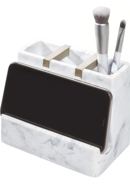 Idesign 28250 Diş Fırçası, Cep Telefonu, Banyo Tezgahları, Masalar, Vanity, Yatakhane, Ofis Için Dakota Reçine Mermer Makyaj Merkezi - Beyaz Mermer ve Saten Metal Vurgular (Yurt Dışından) fırsatları