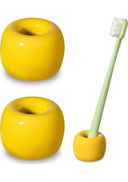 Banyo Vanity Tezgahları Için Şık Mini Seramik Diş Fırçası Tutucu Standı (Sarı 2'li Paket) (Yurt Dışından)