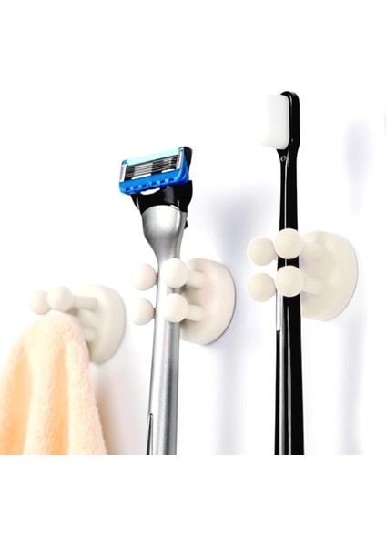 Su Geçirmez Silikon Diş Fırçalığı, 4 Adet Banyo Mutfak Oturma Odası Için Organize Kanca Ofis Aksesuarları Duvara Montaj Için Yapışkanlı Anahtar Kancası Havlu Asmak Jilet Kabloları (Yurt Dışından)