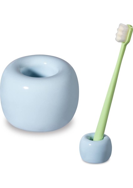 Banyo Vanity Tezgahları Için Şık Mini Seramik Diş Fırçası Tutucu Standı (Açık Mavi 1'li Paket) (Yurt Dışından)