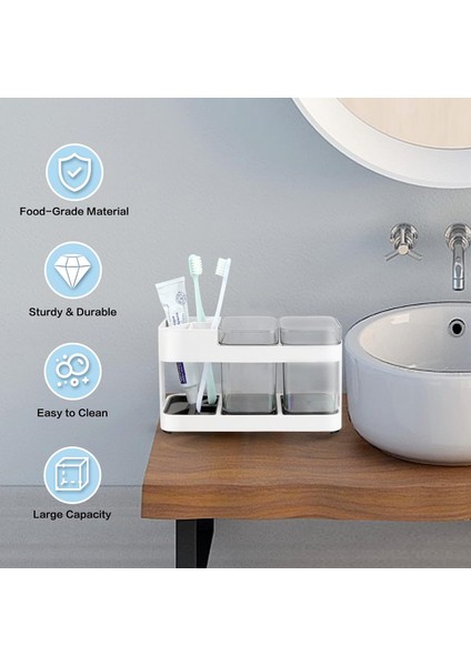 Bardaklı, 3 Yuvalı Diş Fırçalığı, Banyo Düzenleme Kabı Için, Diş Macunu Düzenlemek Için Saklama Alanı, Geleneksel Veya Elektrikli Diş Fırçası Saklama Alanı (Yurt Dışından)