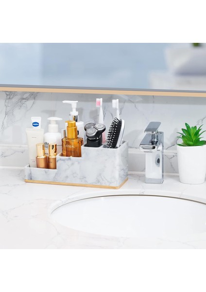 Diş Fırçalığı Tutucu, 6 Bölmeli Depolama Aksesuarlı Banyo Organizatör Tezgahı Banyo/makyaj Için Elektrikli Diş Macunu Jilet Tutucu, Mermer Beyaz TBH004-DE (Yurt Dışından) fırsatları