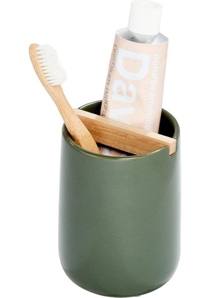 Idesign Ceramic Earth Koleksiyonu Paulownia Ahşap Ayırıcılı Diş Fırçalığı, Yosun/doğal Ahşap (Yurt Dışından)