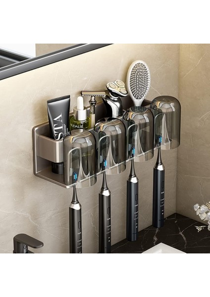 Diş Fırçalığı Duvara Monte, Gri Paslanmaz Diş Fırçalama Diş Macunu Tutucu Caddy Organizatör, Banyo Aksesuarı Duş Asma Duvara Montaj Banyo için Elektrikli Diş Fırçalığı (Yurt Dışından)