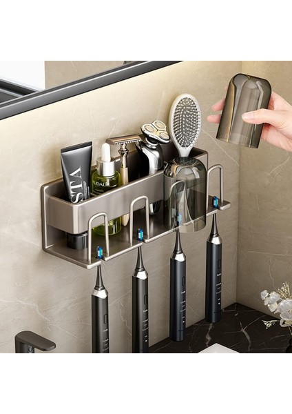 Diş Fırçalığı Duvara Monte, Gri Paslanmaz Diş Fırçalama Diş Macunu Tutucu Caddy Organizatör, Banyo Aksesuarı Duş Asma Duvara Montaj Banyo için Elektrikli Diş Fırçalığı (Yurt Dışından) fiyatları