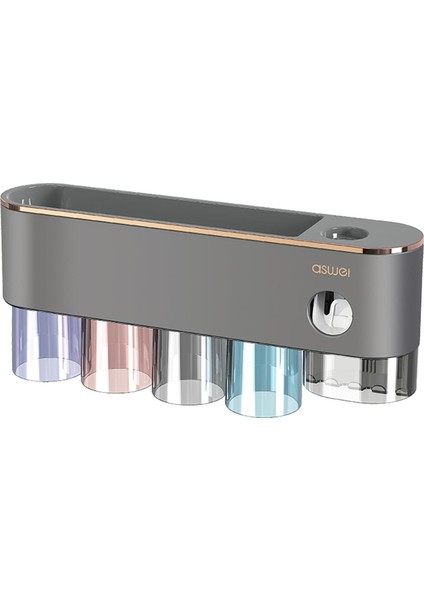 Diş Fırçası Tutucu Duvara Monte Diş Fırçası Tutucu, Diş Macunu Dispenseri ile Banyo Organizatör Depolama Aksesuarları Seti (1 Dispenser 4 Bardak 4 Diş Fırçası Yuvası) (Yurt Dışından)