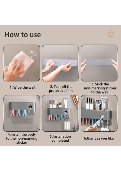 Diş Fırçası Tutucu Duvara Monte Diş Fırçası Tutucu, Diş Macunu Dispenseri ile Banyo Organizatör Depolama Aksesuarları Seti (1 Dispenser 4 Bardak 4 Diş Fırçası Yuvası) (Yurt Dışından) indirimleri