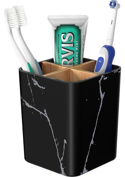 Banyolar Için Diş Fırçası Tutucuları, Bambu Bölücülü 4 Yuvalı Diş Macunu Organizatörü Banyo Aksesuarları Depolama Vanity Tezgah Için Elektrikli Diş Fırçası Standı, Siyah Mermer (Yurt Dışından)