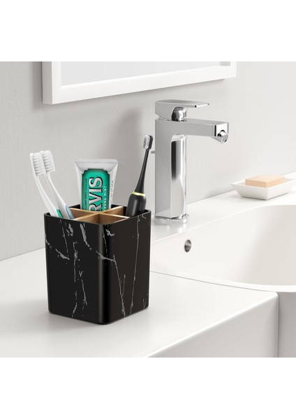 Banyolar Için Diş Fırçası Tutucuları, Bambu Bölücülü 4 Yuvalı Diş Macunu Organizatörü Banyo Aksesuarları Depolama Vanity Tezgah Için Elektrikli Diş Fırçası Standı, Siyah Mermer (Yurt Dışından) fiyatları