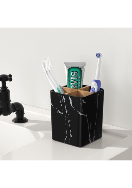 Banyolar Için Diş Fırçası Tutucuları, Bambu Bölücülü 4 Yuvalı Diş Macunu Organizatörü Banyo Aksesuarları Depolama Vanity Tezgah Için Elektrikli Diş Fırçası Standı, Siyah Mermer (Yurt Dışından) modelleri