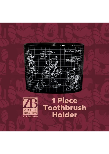 Disney Banyo Diş Fırçası Tutucu - Zrike Brands - Sketchbook Seramik Diş Macunu ve Diş Fırçası Tezgah Düzenleyici 2 Bölmeli - Orijinal Siyah Beyaz Zrike Marka Banyo Aksesuarları (Yurt Dışından) fiyatları