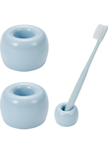 Mini Seramik Çift Diş Fırçalığı, El Yapımı Banyo Diş Fırçalığı, Elektrikli Diş Fırçası Kafalığı ve Ofis Kalemliği 2'li Set (Mavi) (Yurt Dışından)