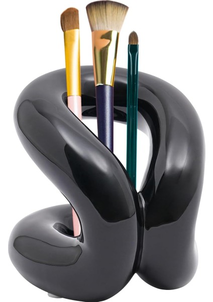Seramik Tutucu Standı, Diş Fırçası Tutucusu, Makyaj Fırçaları Için Makyaj Fırçası Tutucusu ve Banyo Vanity ve Tezgah Dekoru Için Kalemler (Siyah) (Yurt Dışından)