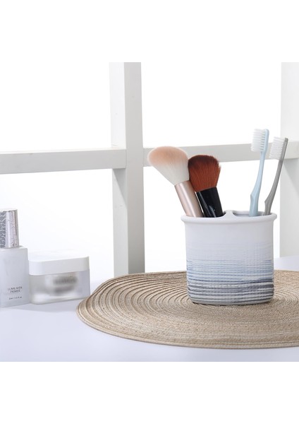 Banyo Için Diş Fırçası Tutucu Mavi ve Beyaz, Seramik Banyo Elektrikli Diş Fırçası Organizatör Tezgahı Makyaj Fırçası, Diş Macunu, Jilet, Vanity (Yurt Dışından) fırsatları