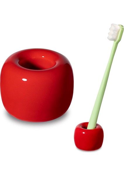 Banyo Vanity Tezgahları Için Şık Mini Seramik Diş Fırçası Tutucu Standı (Kırmızı 1'li Paket) (Yurt Dışından)