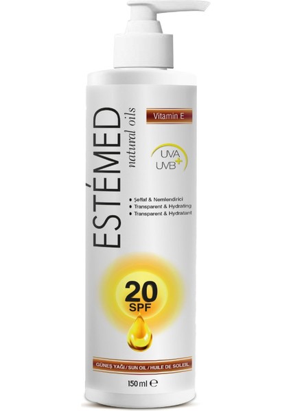 Şeffaf ve Nemlendirici Güneş Yağı & Transparent And Hydrating Sun Oil 20SPF 150ML