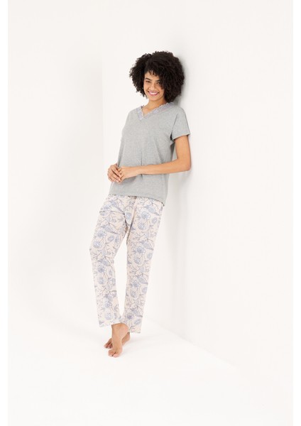 V Yaka Pamuk Kadın 2'li Pijama Takımı