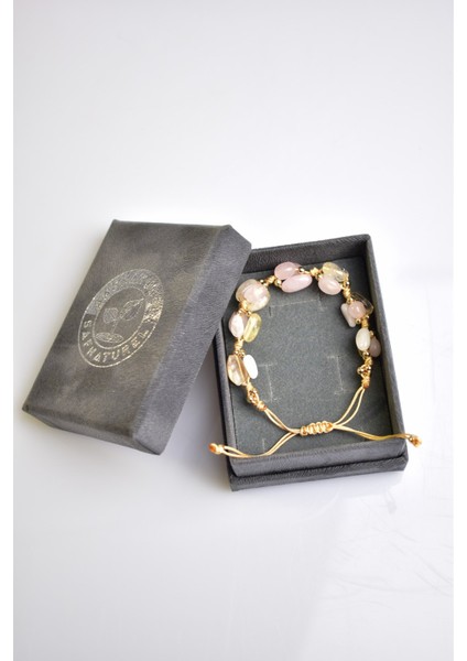 Pembe Kuvars - Sitrin Doğal Taş Makrome Bileklik fırsatları