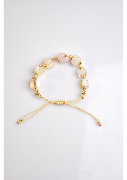 Pembe Kuvars - Sitrin Doğal Taş Makrome Bileklik indirimleri