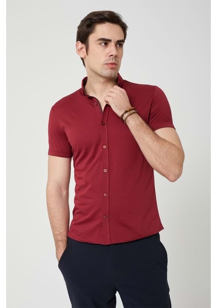 Coonless Erkek Kısa Kol Slim Fit Kırmızı Gömlek fiyatları