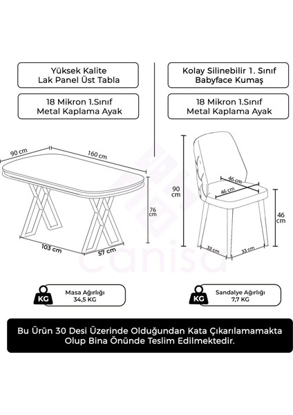 Afe Serisi 90X168 Lak Panel Antrasit Ironi Gold Ayak Masa Takımı 6 Sandalye