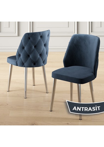Afe Serisi 90X168 Lak Panel Antrasit Ironi krom Ayak Masa Takımı 6 Sandalye
