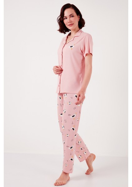Regular Fit Gömlek Yaka Kısa Kollu Pijama Takımı Bayan Pijama Takımı 65740102