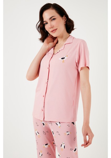 Regular Fit Gömlek Yaka Kısa Kollu Pijama Takımı Bayan Pijama Takımı 65740102