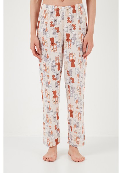 Desenli Kısa Kollu Beli Lastikli Gömlek Yaka Dokuma Regular Fit Pijama Takımı Bayan Pijama Takımı 6571010