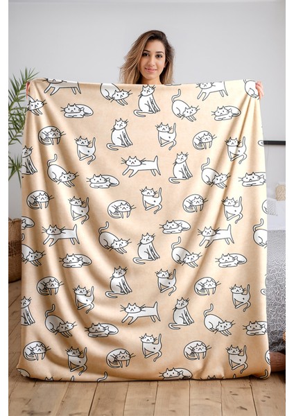 Baskılı Polar Krem Battaniye Tv Battaniyesi Makinada Yıkanabilir Battaniye 100 x 130 cm