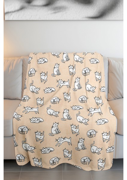 Baskılı Polar Krem Battaniye Tv Battaniyesi Makinada Yıkanabilir Battaniye 100 x 130 cm