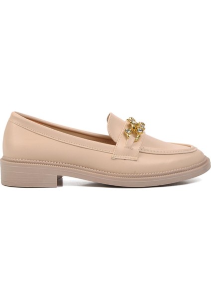 418066 Bej Taşlı Kadın Loafer Ayakkabı