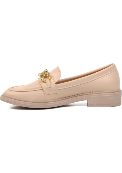 418066 Bej Taşlı Kadın Loafer Ayakkabı