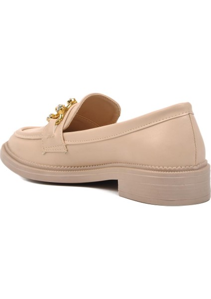 418066 Bej Taşlı Kadın Loafer Ayakkabı
