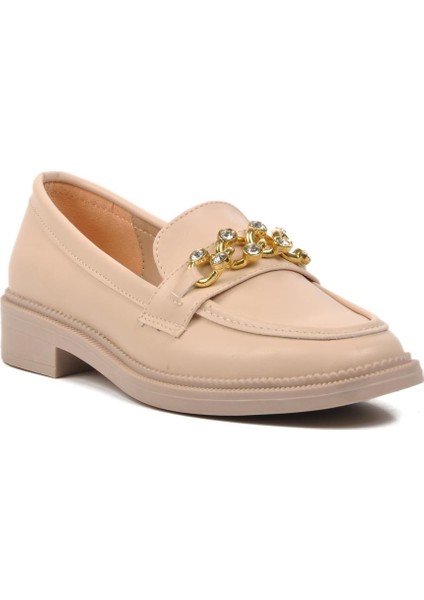 418066 Bej Taşlı Kadın Loafer Ayakkabı
