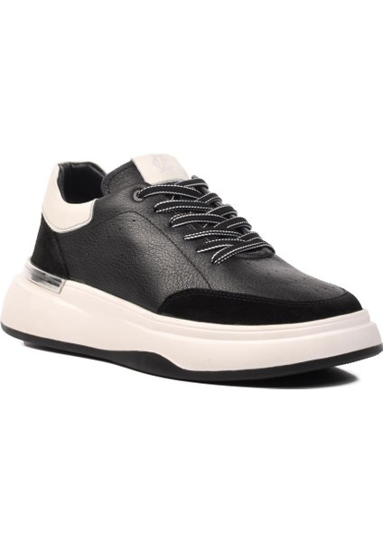 152-19559 Siyah-Beyaz Hakiki Deri Erkek Sneaker