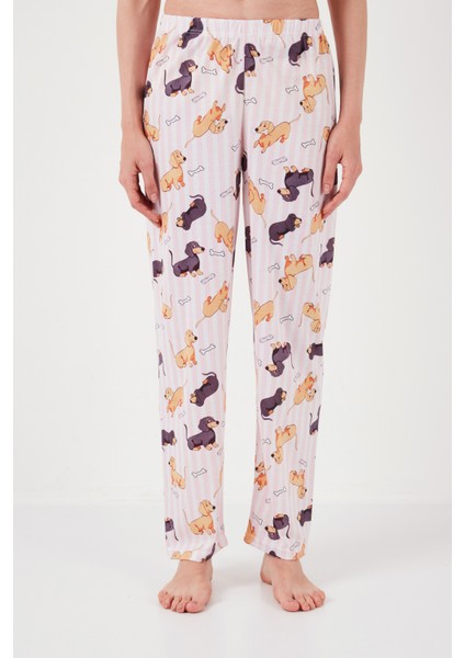 Desenli Kısa Kollu Beli Lastikli Gömlek Yaka Dokuma Regular Fit Pijama Takımı Bayan Pijama Takımı 6571010