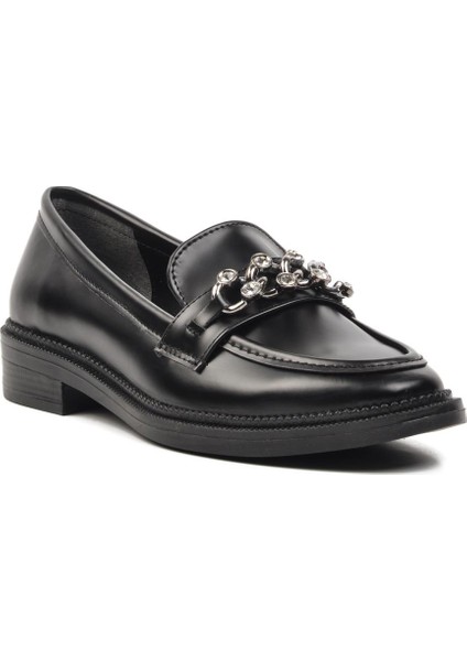 418066 Siyah Taşlı Kadın Loafer Ayakkabı