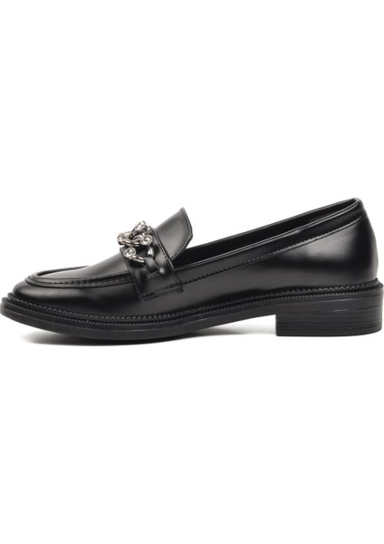 418066 Siyah Taşlı Kadın Loafer Ayakkabı