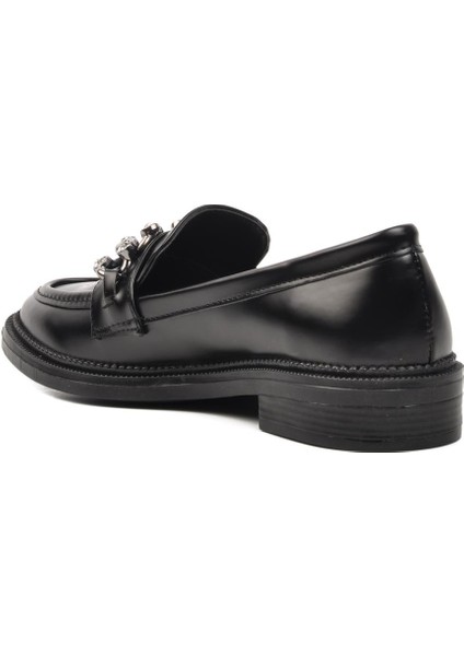 418066 Siyah Taşlı Kadın Loafer Ayakkabı